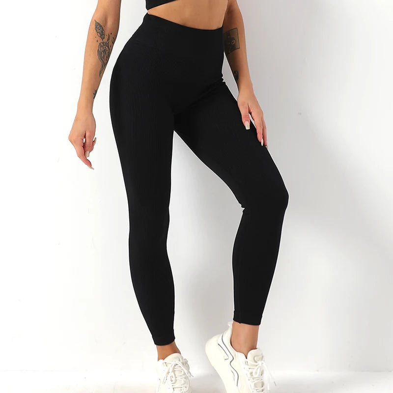 Women’s Ribbed Seamless Leggings – High-Waisted Yoga & Workout Tights