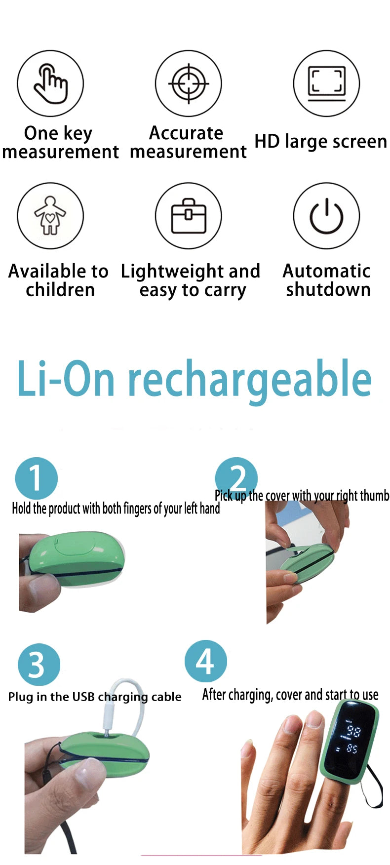 Rechargeable Finger Pulse Oximeter with LED Display