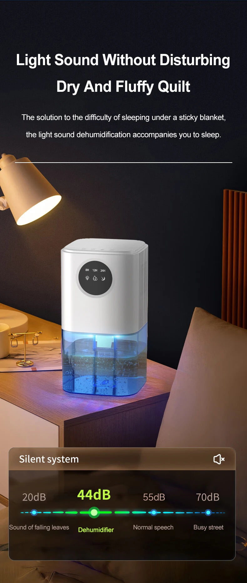 1.7L Silent Home Dehumidifier for Bedroom & Office