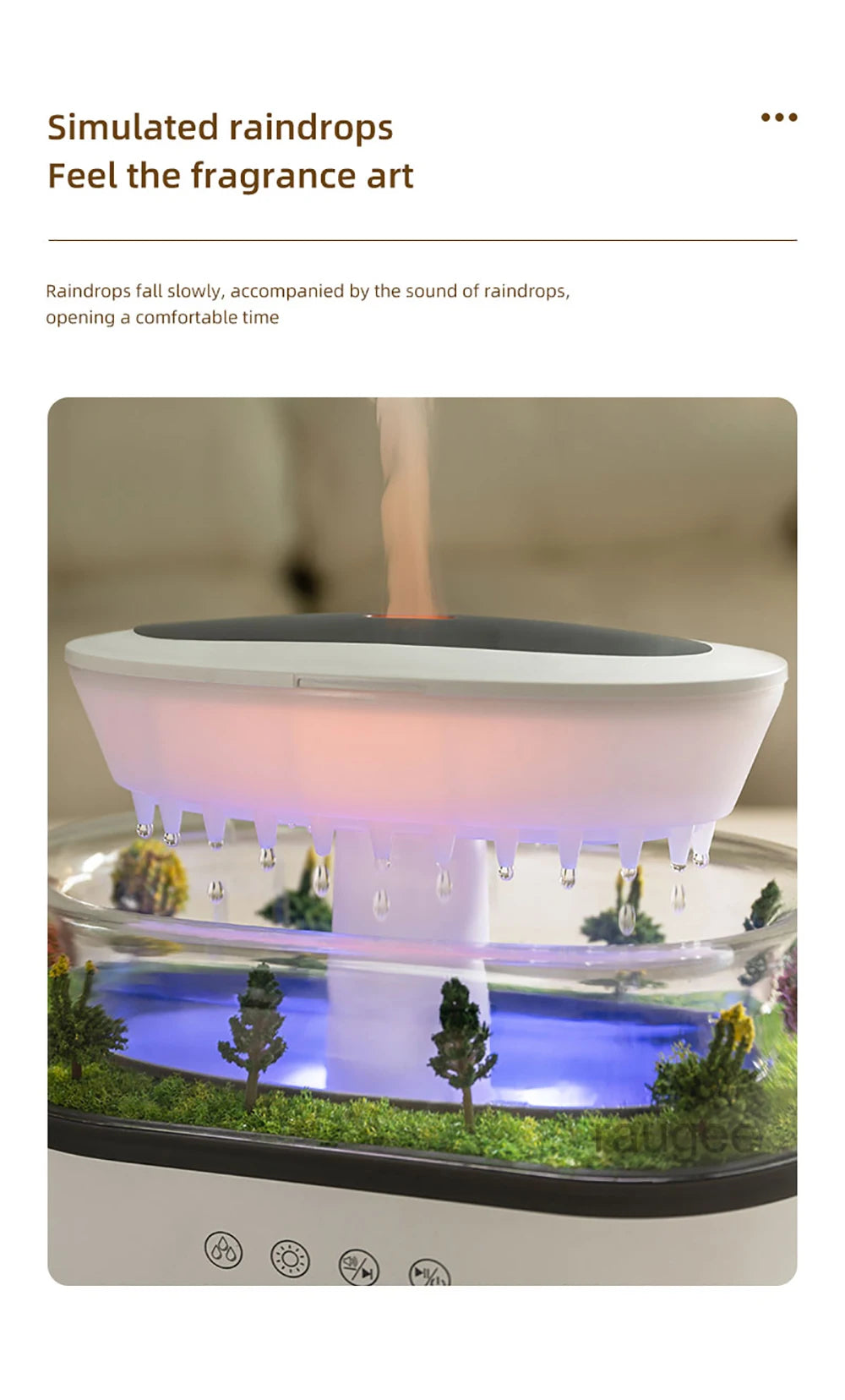 Raindrop Aroma Humidifier & Essential Oil Diffuser with Light & White Noise