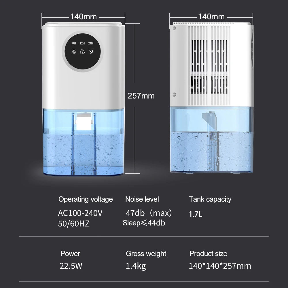 1.7L Silent Home Dehumidifier for Bedroom & Office