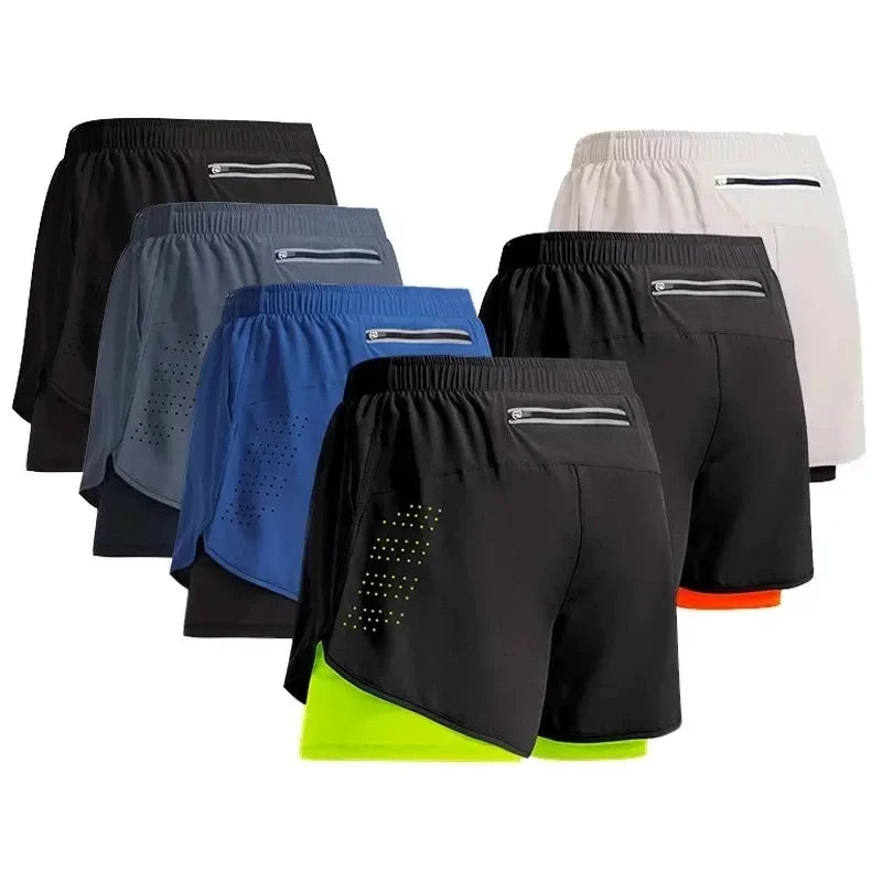 Men’s Double-Layer Running Shorts – Quick-Dry Fitness Workout Pants