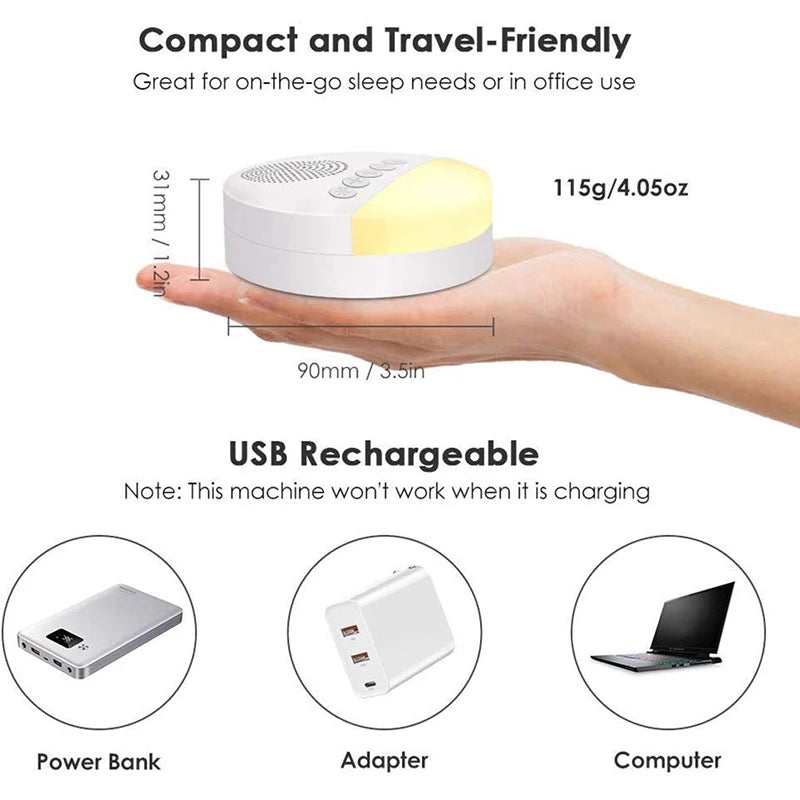 USB Rechargeable Baby White Noise Machine with Night Light & Timer