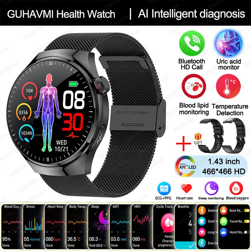 2025 Nursing-Grade Health Smartwatch with ECG, PPG & Bluetooth Call