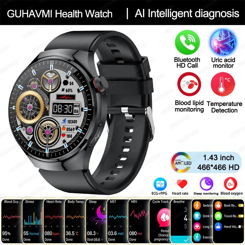 2025 Nursing-Grade Health Smartwatch with ECG, PPG & Bluetooth Call