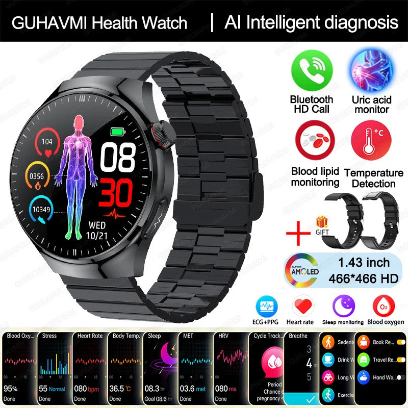 2025 Nursing-Grade Health Smartwatch with ECG, PPG & Bluetooth Call