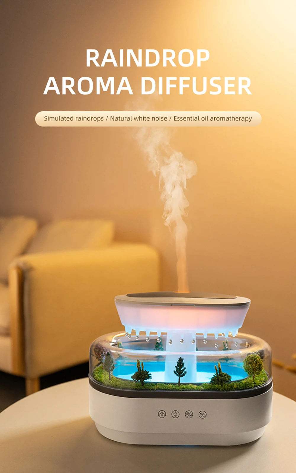 Raindrop Aroma Humidifier & Essential Oil Diffuser with Light & White Noise