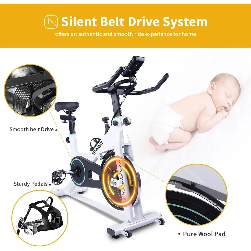 Indoor Stationary Spin Bike with LCD Monitor & Cushioned Seat