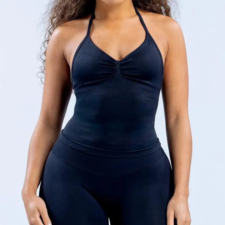 Open Back Halter Sports Bra Tank Top