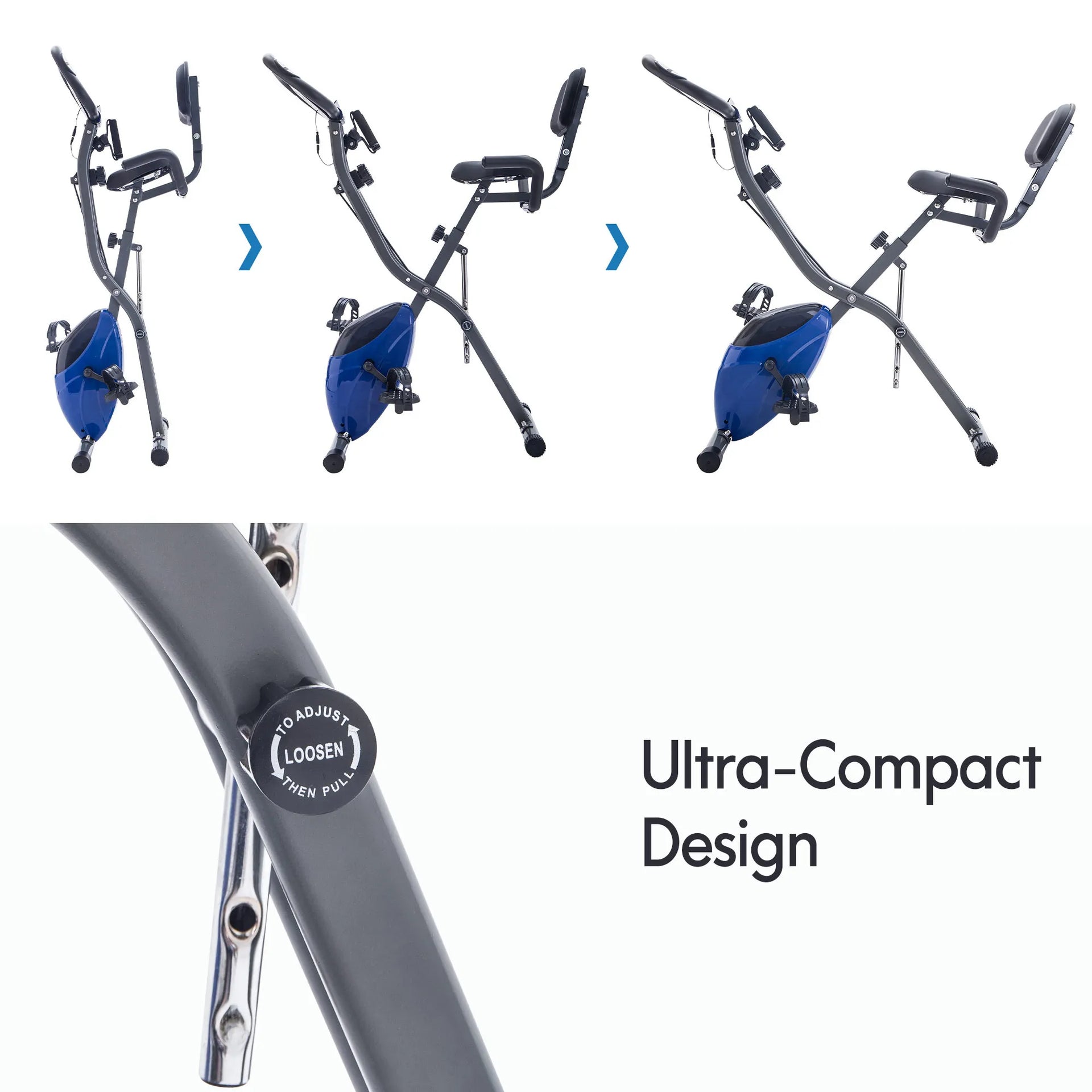 Folding X Exercise Bike with Backrest & Resistance Bands
