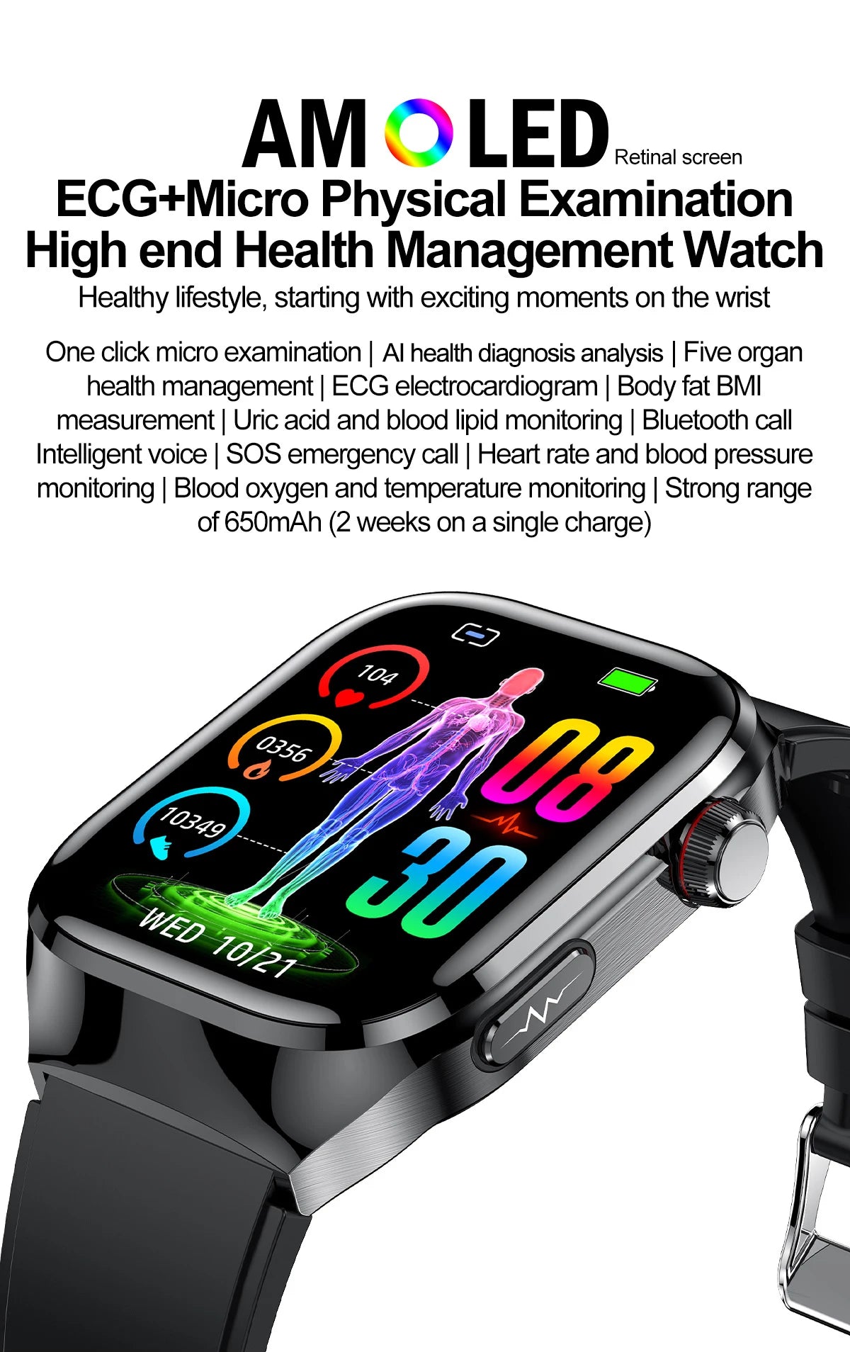 2025 Micro Physical Exam Smartwatch with Uric Acid & Body Fat Monitor