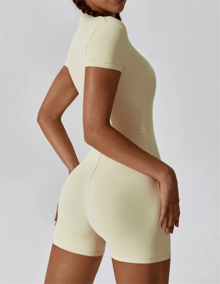 European-American Nude One-Piece Yoga Jumpsuit with Stand Collar