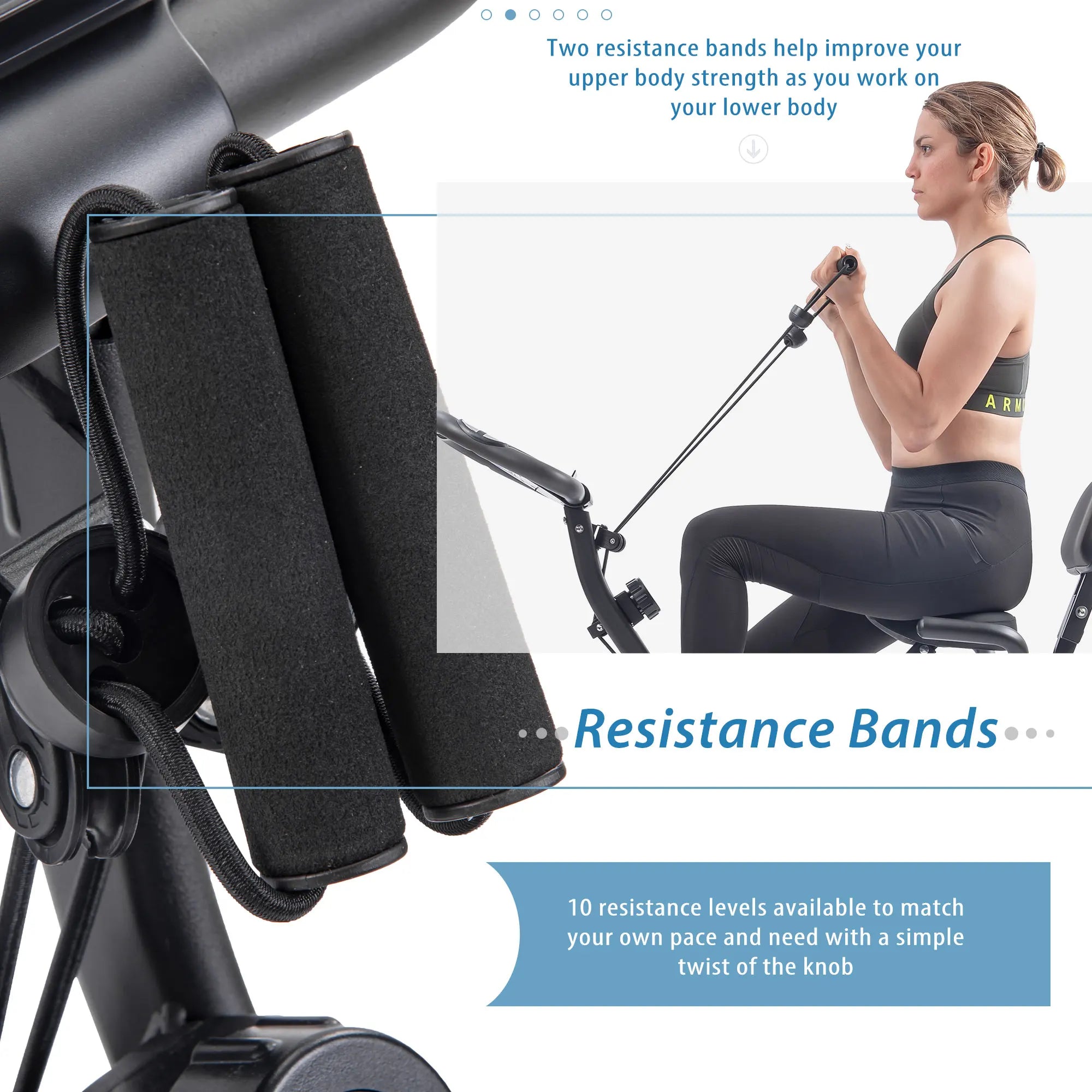 Folding X Exercise Bike with Backrest & Resistance Bands
