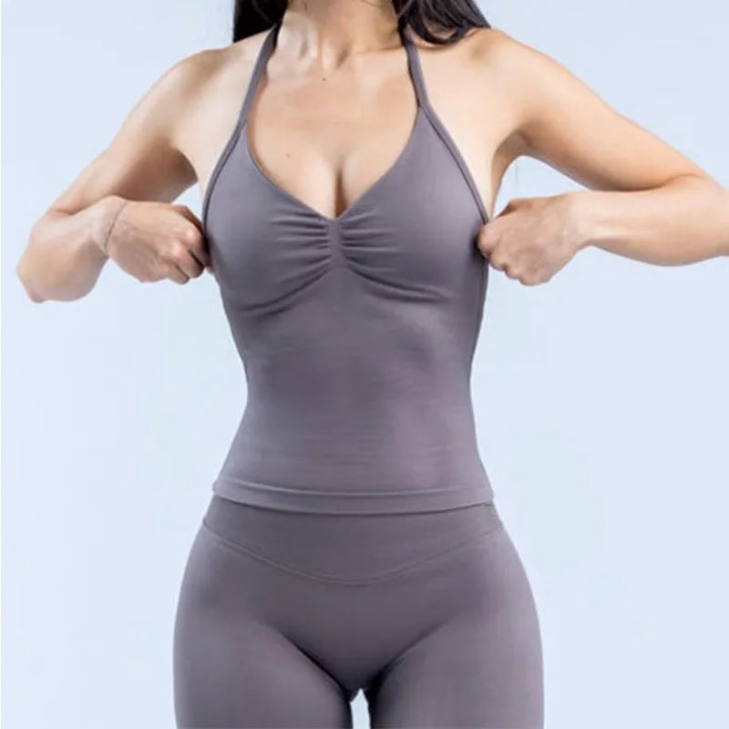 Open Back Halter Sports Bra Tank Top