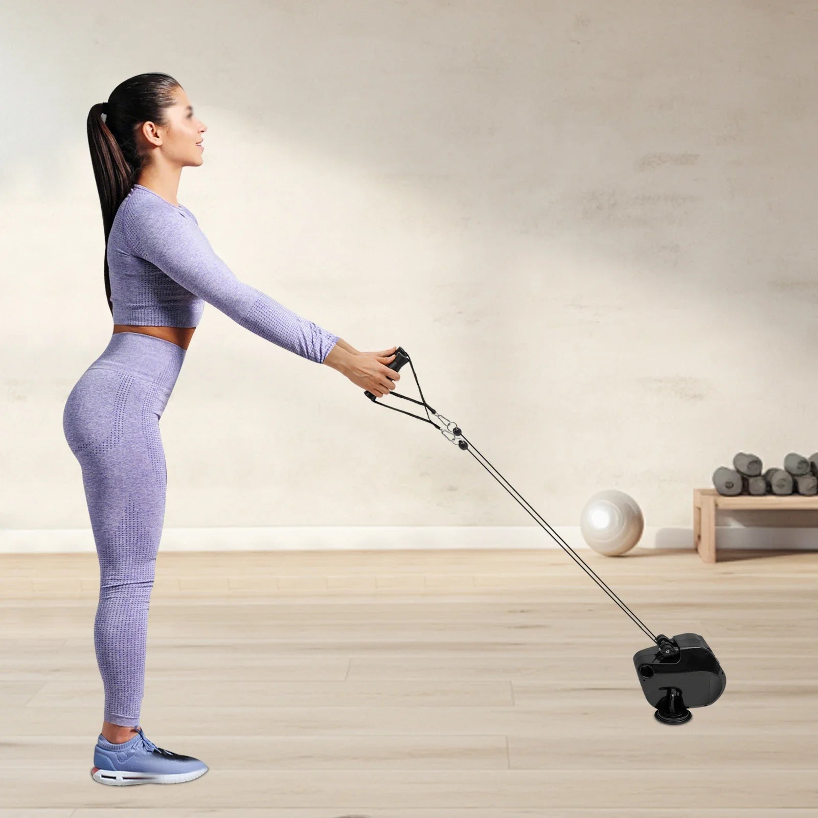 Adjustable Resistance Band Pulley Trainer with Suction Cup