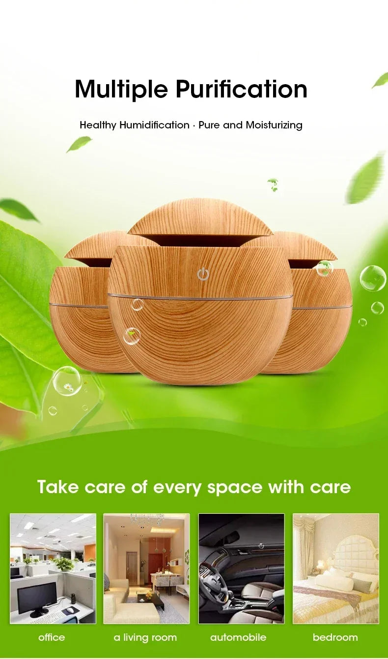 Mini Woodgrain USB Humidifier – Aromatherapy Oil Diffuser