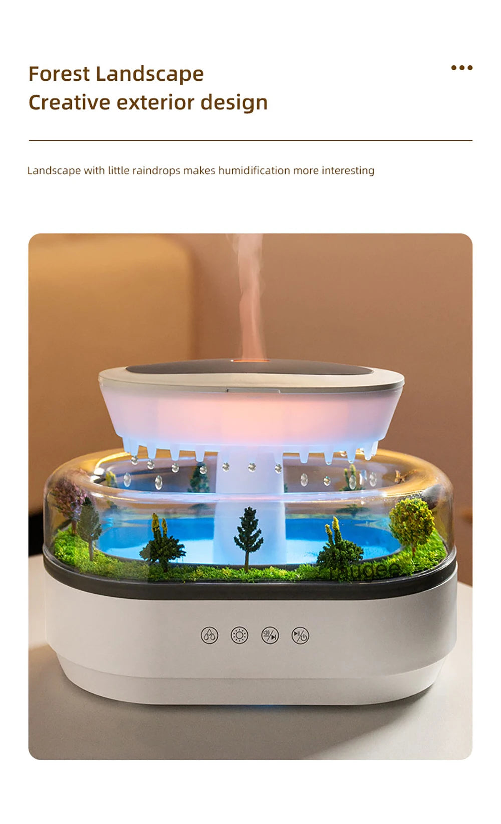 Raindrop Aroma Humidifier & Essential Oil Diffuser with Light & White Noise