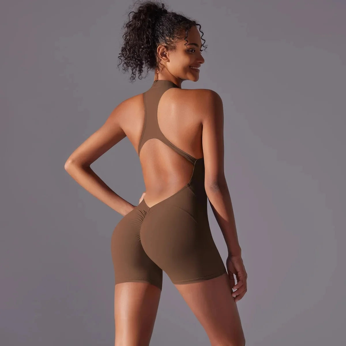 Solid Color Nude High-Intensity Tight Sports Jumpsuit