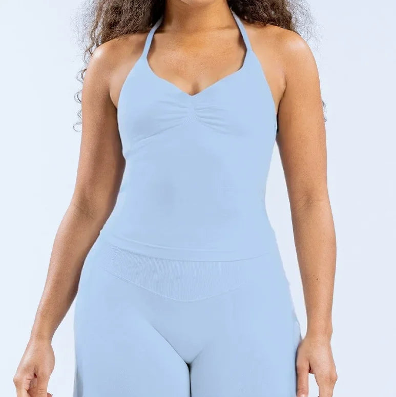 Open Back Halter Sports Bra Tank Top