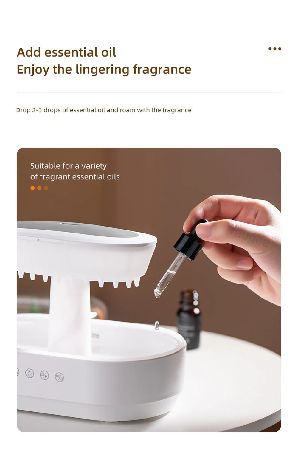 Raindrop Aroma Humidifier & Essential Oil Diffuser with Light & White Noise