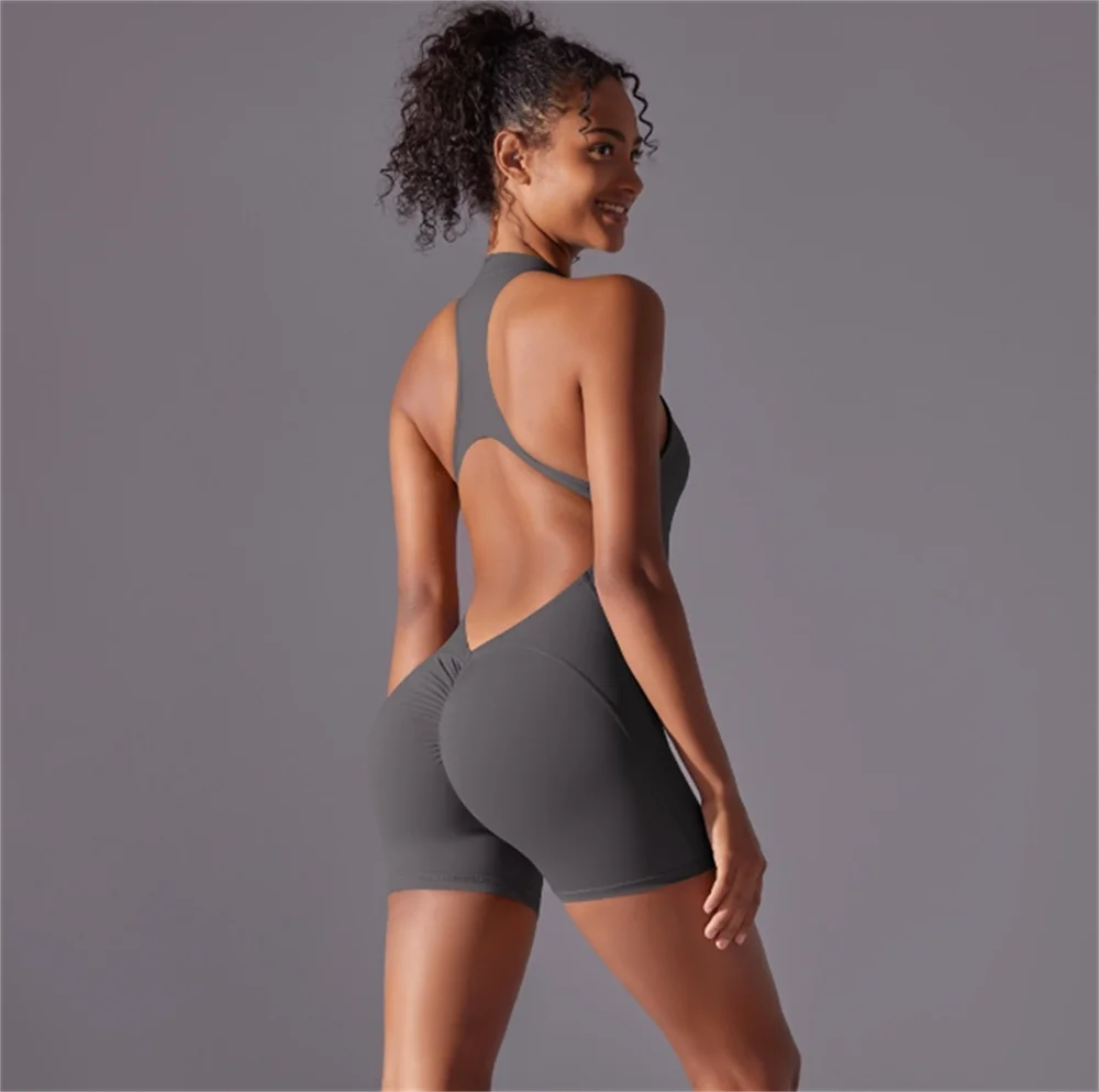 Solid Color Nude High-Intensity Tight Sports Jumpsuit