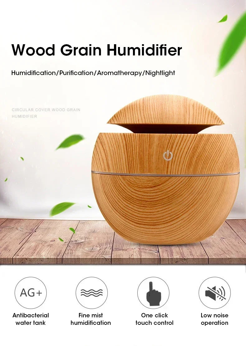Mini Woodgrain USB Humidifier – Aromatherapy Oil Diffuser