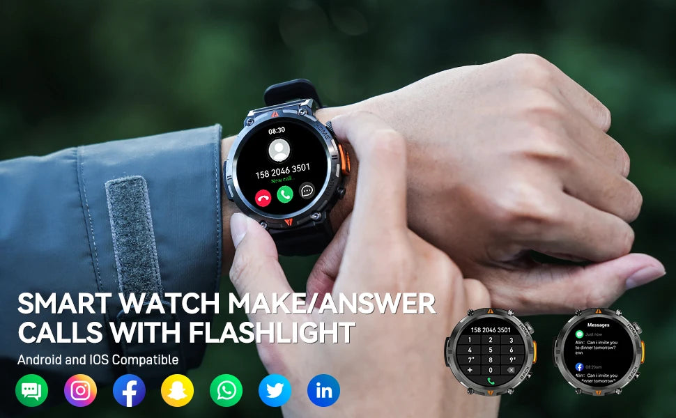 EIGIIS KE3 2024 Smartwatch with Bluetooth Call & Flashlight