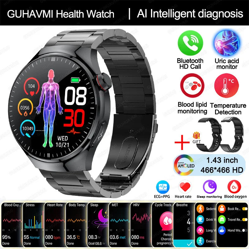 2025 Nursing-Grade Health Smartwatch with ECG, PPG & Bluetooth Call