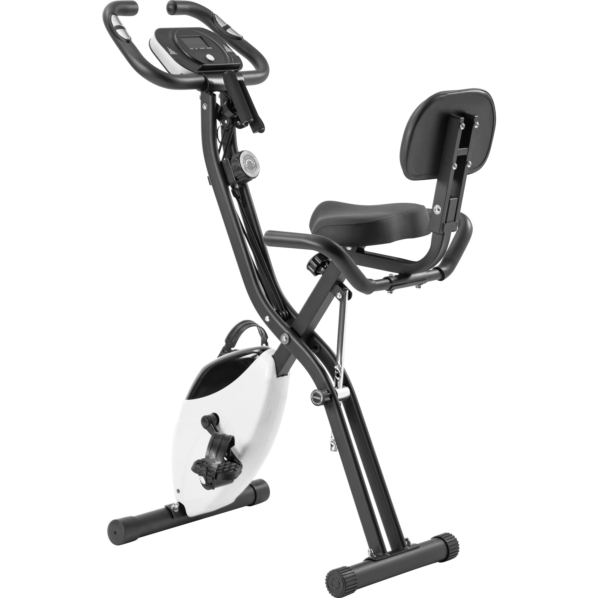 Folding X Exercise Bike with Backrest & Resistance Bands