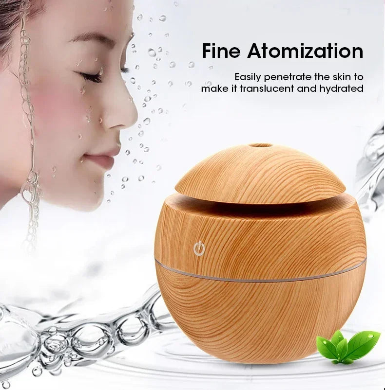 Mini Woodgrain USB Humidifier – Aromatherapy Oil Diffuser