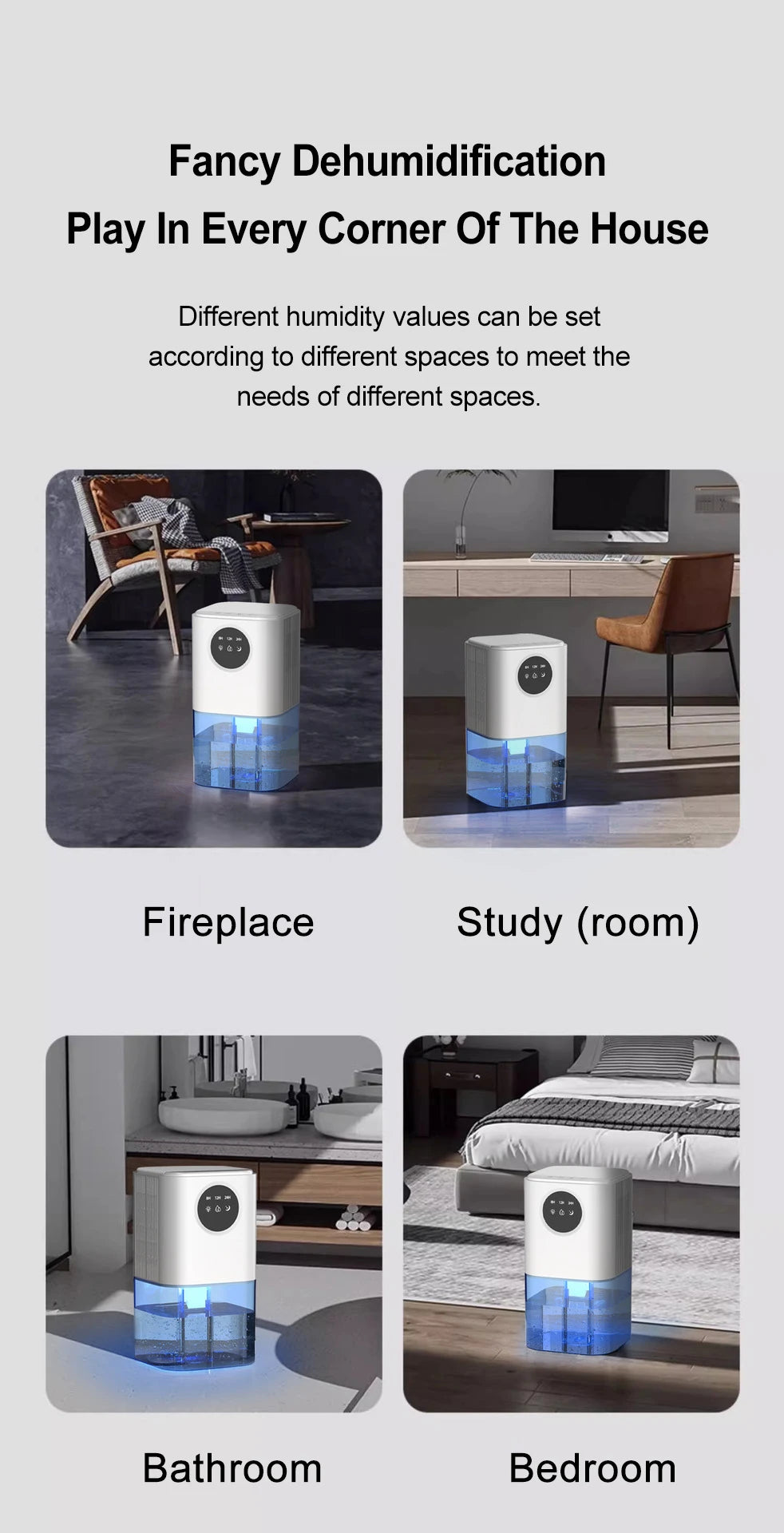 1.7L Silent Home Dehumidifier for Bedroom & Office