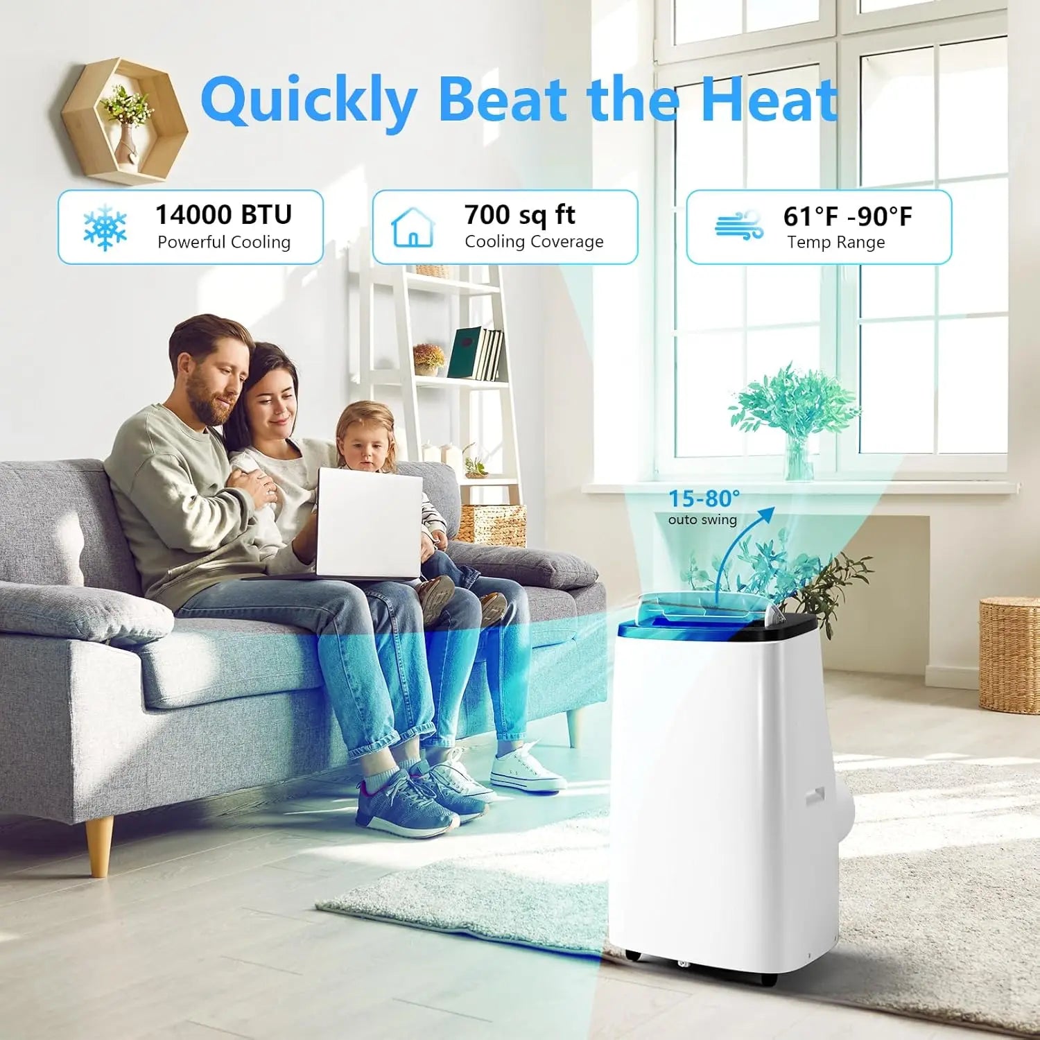 14000BTU Portable Air Conditioner with Dehumidifier & Fan