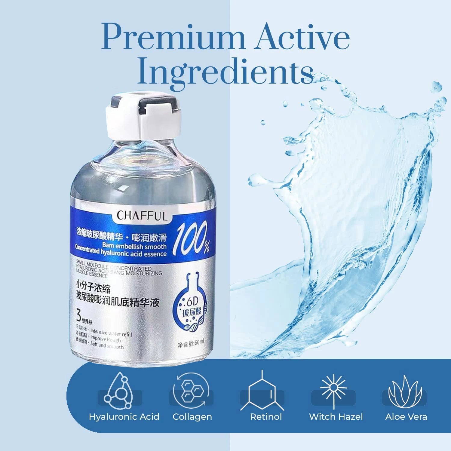 2pcs Hyaluronic Acid Deep Moisturizing Facial Essence