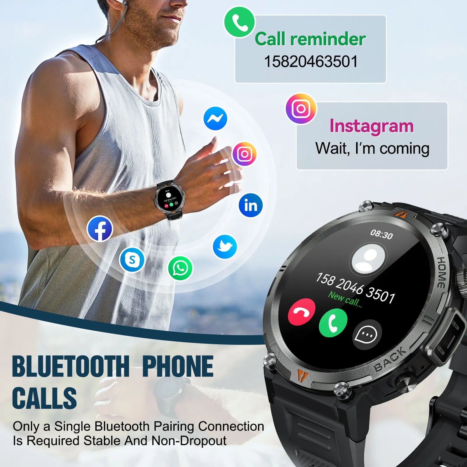EIGIIS KE3 2024 Smartwatch with Bluetooth Call & Flashlight