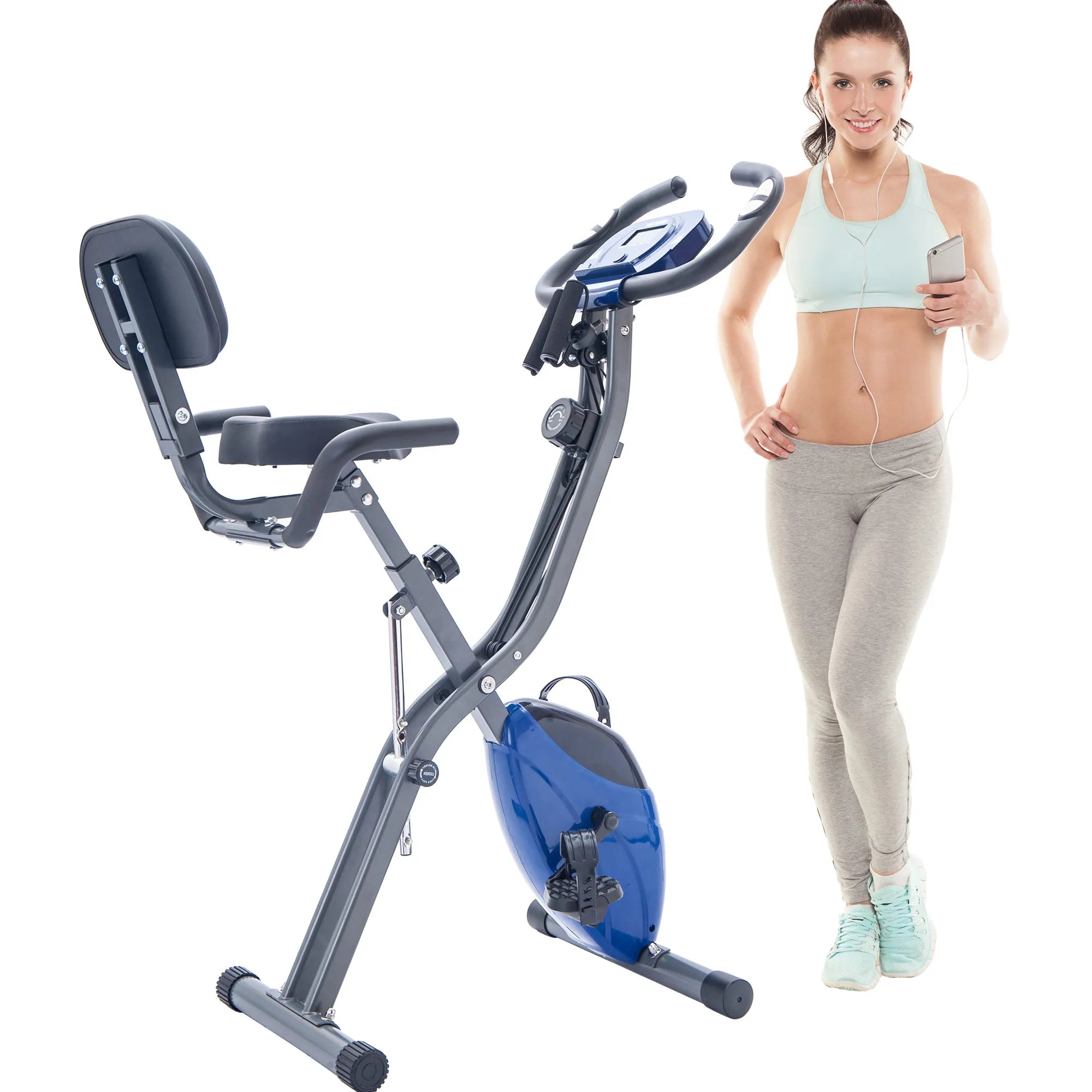 Folding X Exercise Bike with Backrest & Resistance Bands