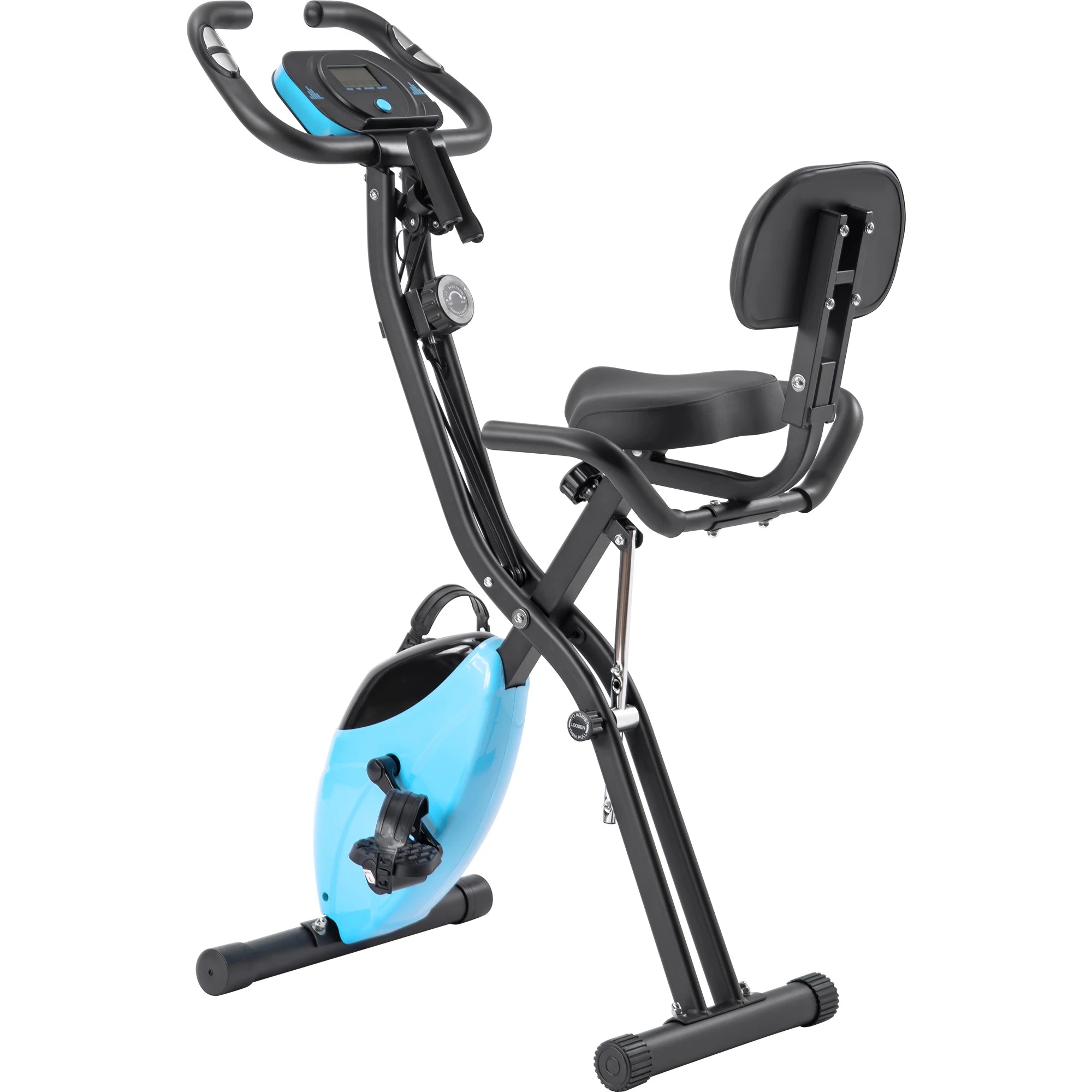 Folding X Exercise Bike with Backrest & Resistance Bands