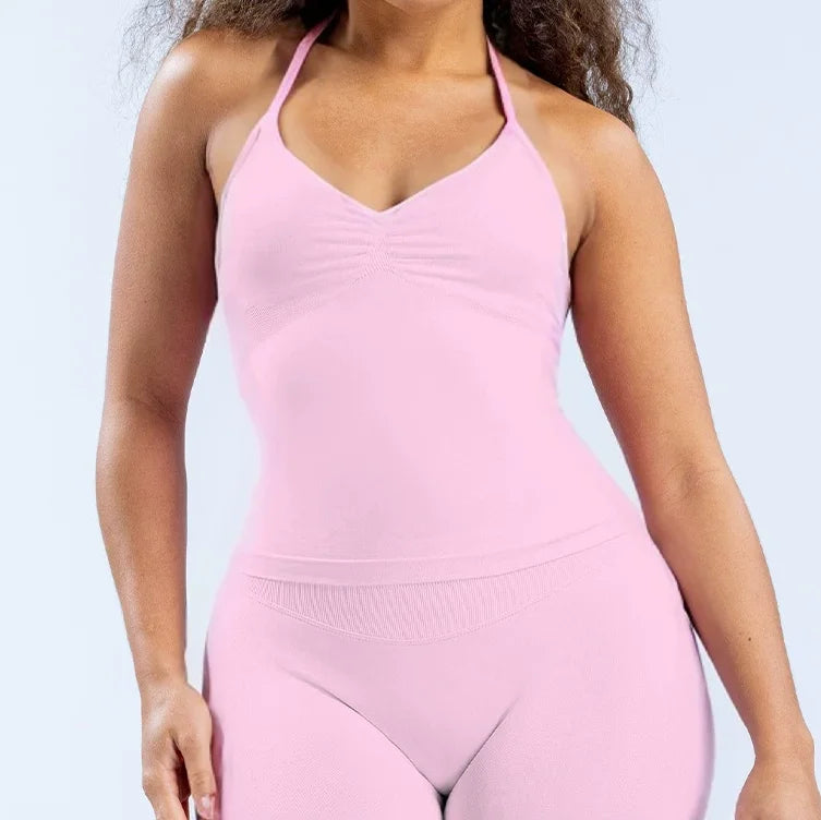 Open Back Halter Sports Bra Tank Top