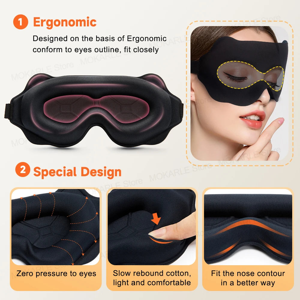 3D Contoured Sleep Mask for Eyes – Light Blocking & Breathable