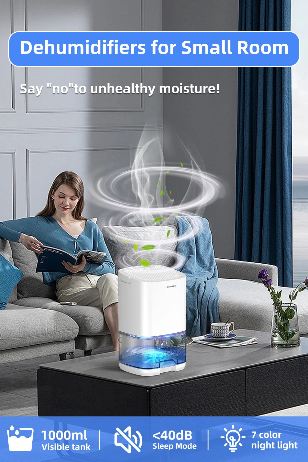 1000ml Portable Dehumidifier for Home, Office & RV