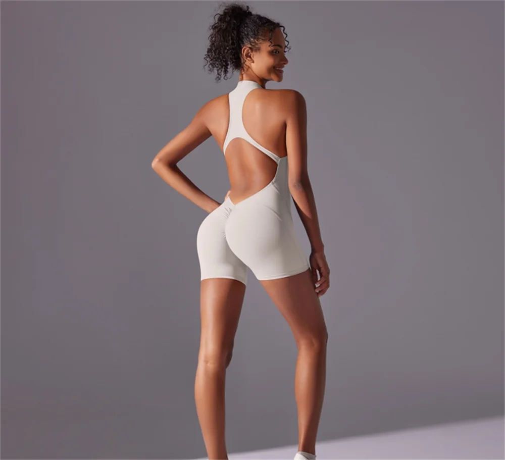 Solid Color Nude High-Intensity Tight Sports Jumpsuit