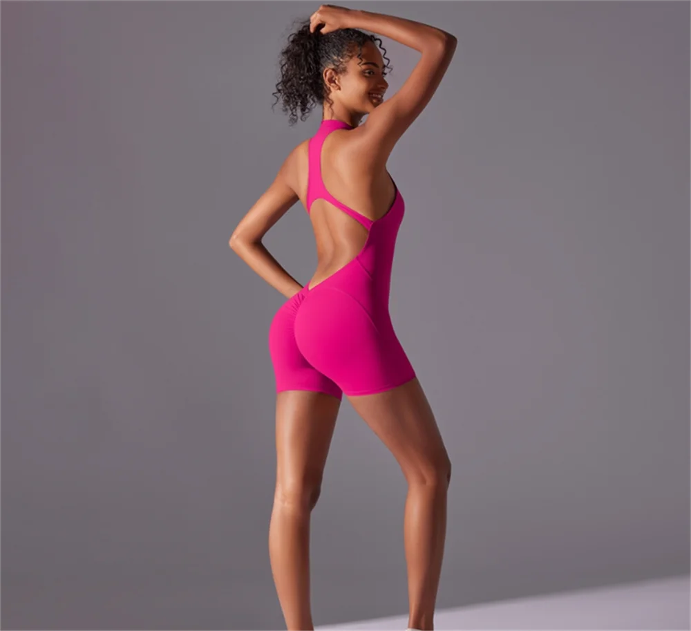 Solid Color Nude High-Intensity Tight Sports Jumpsuit