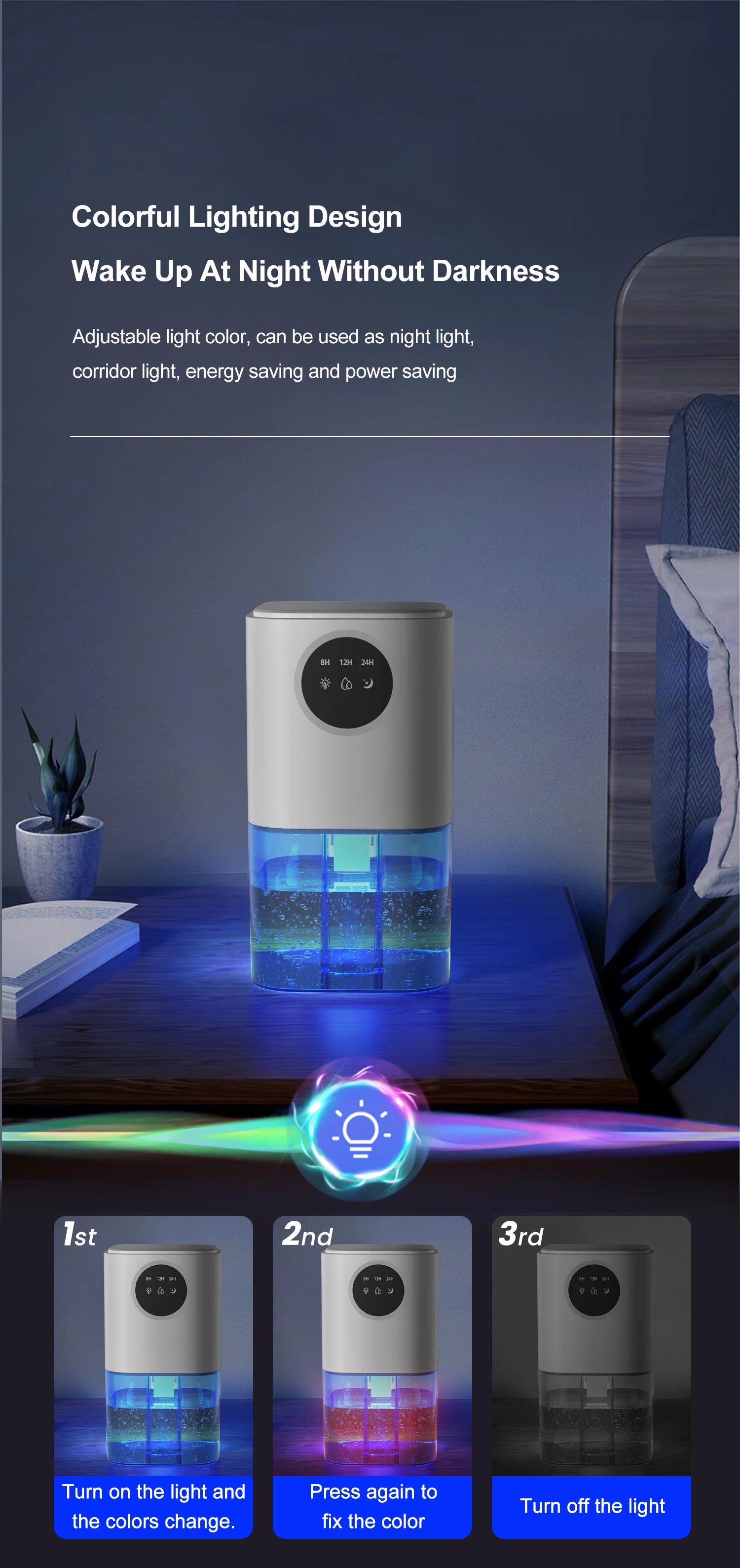 1.7L Silent Home Dehumidifier for Bedroom & Office