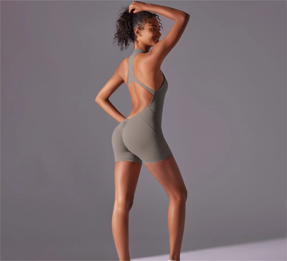 Solid Color Nude High-Intensity Tight Sports Jumpsuit