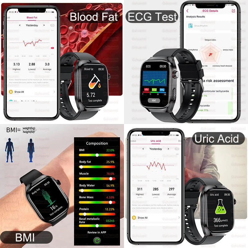 2025 Micro Physical Exam Smartwatch with Uric Acid & Body Fat Monitor