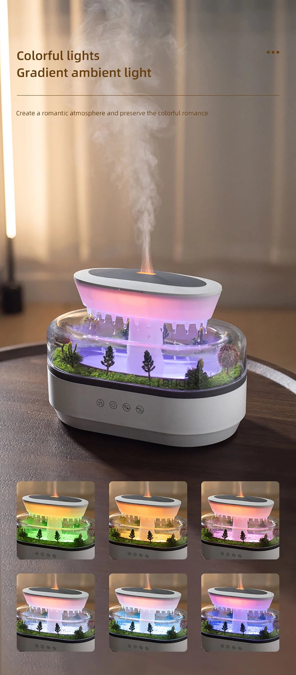 Raindrop Aroma Humidifier & Essential Oil Diffuser with Light & White Noise