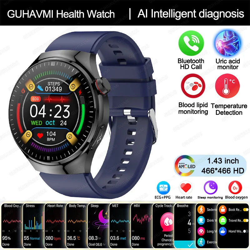 2025 Nursing-Grade Health Smartwatch with ECG, PPG & Bluetooth Call