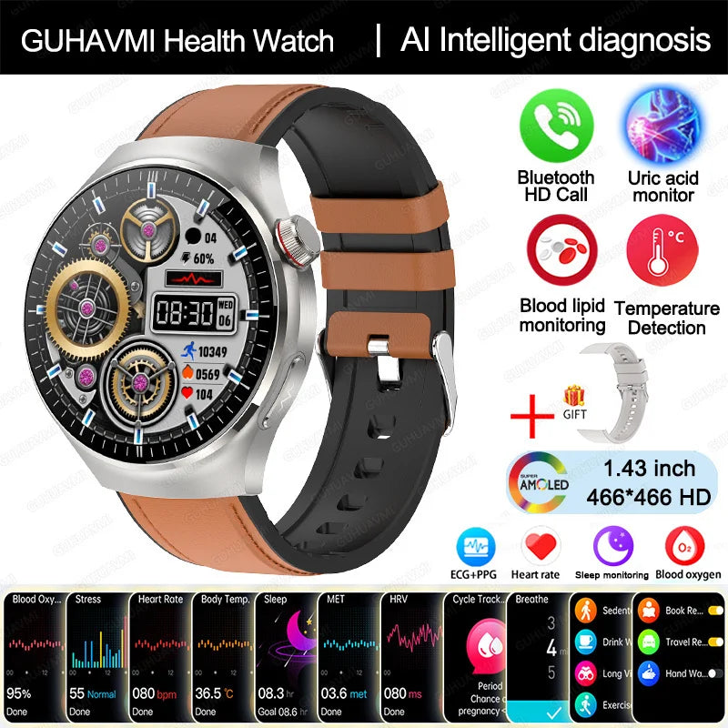 2025 Nursing-Grade Health Smartwatch with ECG, PPG & Bluetooth Call