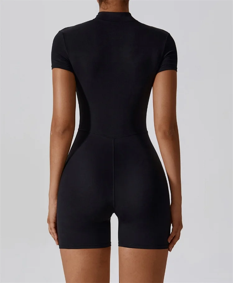 European-American Nude One-Piece Yoga Jumpsuit with Stand Collar