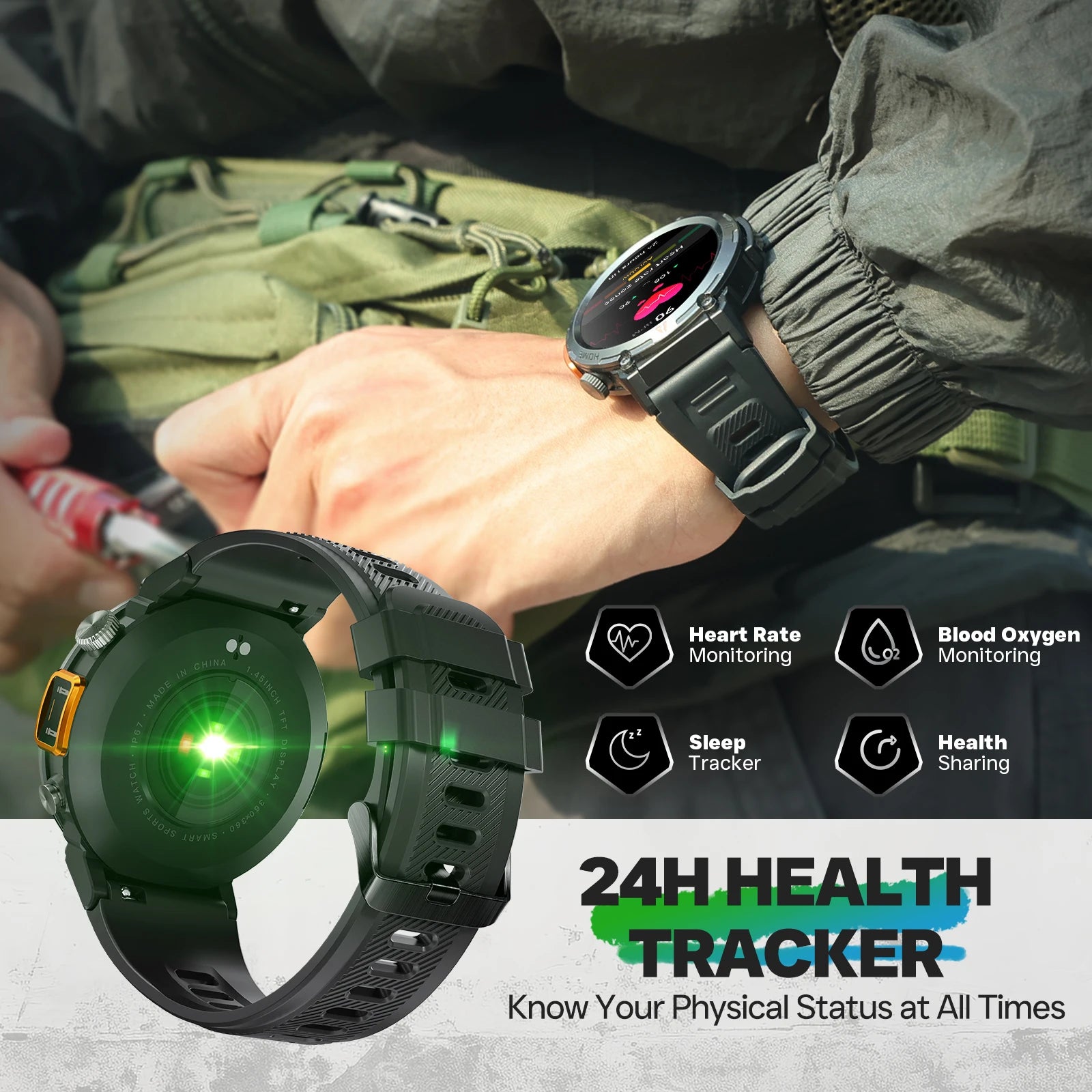 EIGIIS KE3 2024 Smartwatch with Bluetooth Call & Flashlight
