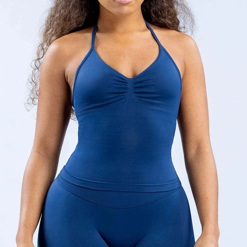 Open Back Halter Sports Bra Tank Top
